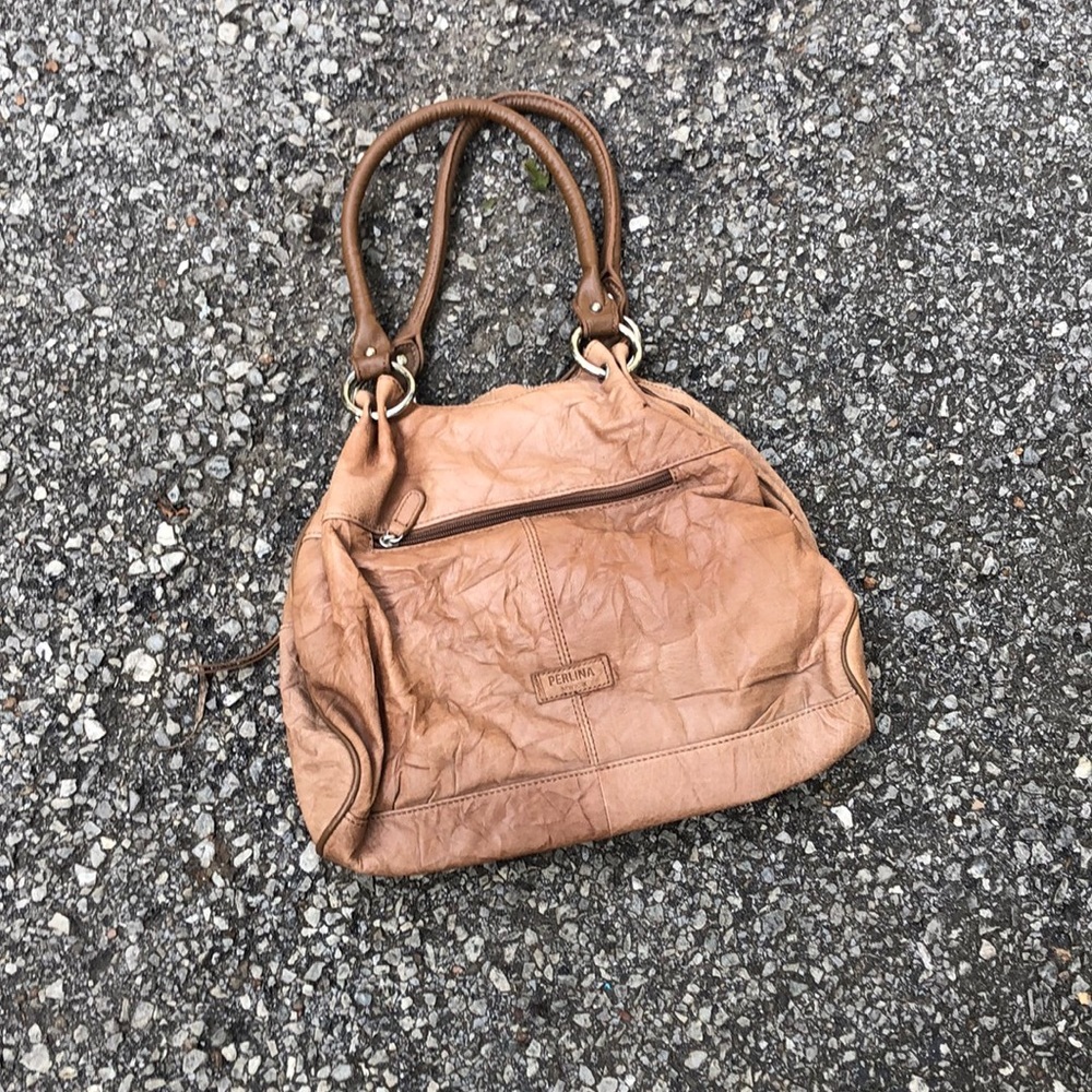Perlina Brown Leather Zipper Hobo Shoulder bag sac